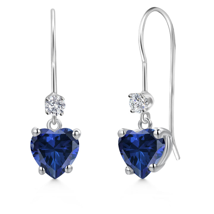 Blue Created Sapphire - September_Earrings in 14K White Gold