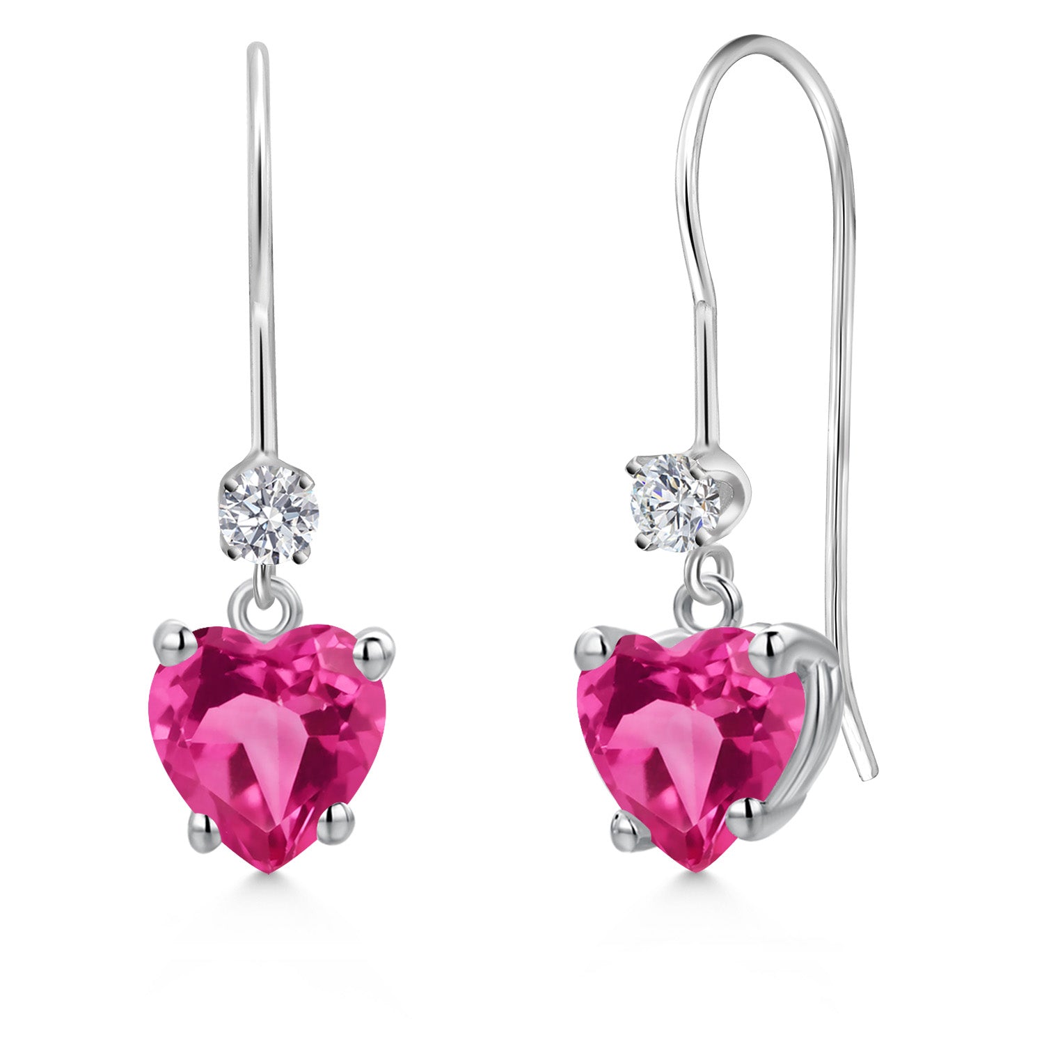 Pink Created Sapphire - September_Earrings in 14K White Gold