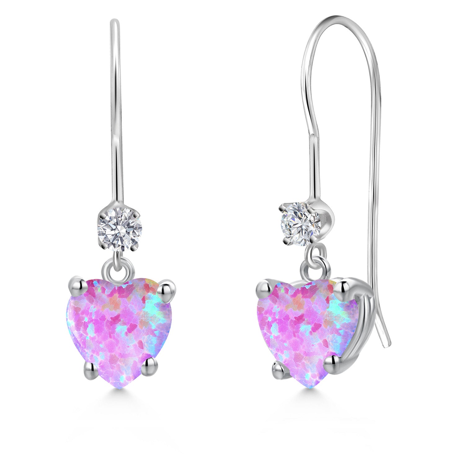 Pink Simulated Opal - October_Earrings in 14K White Gold
