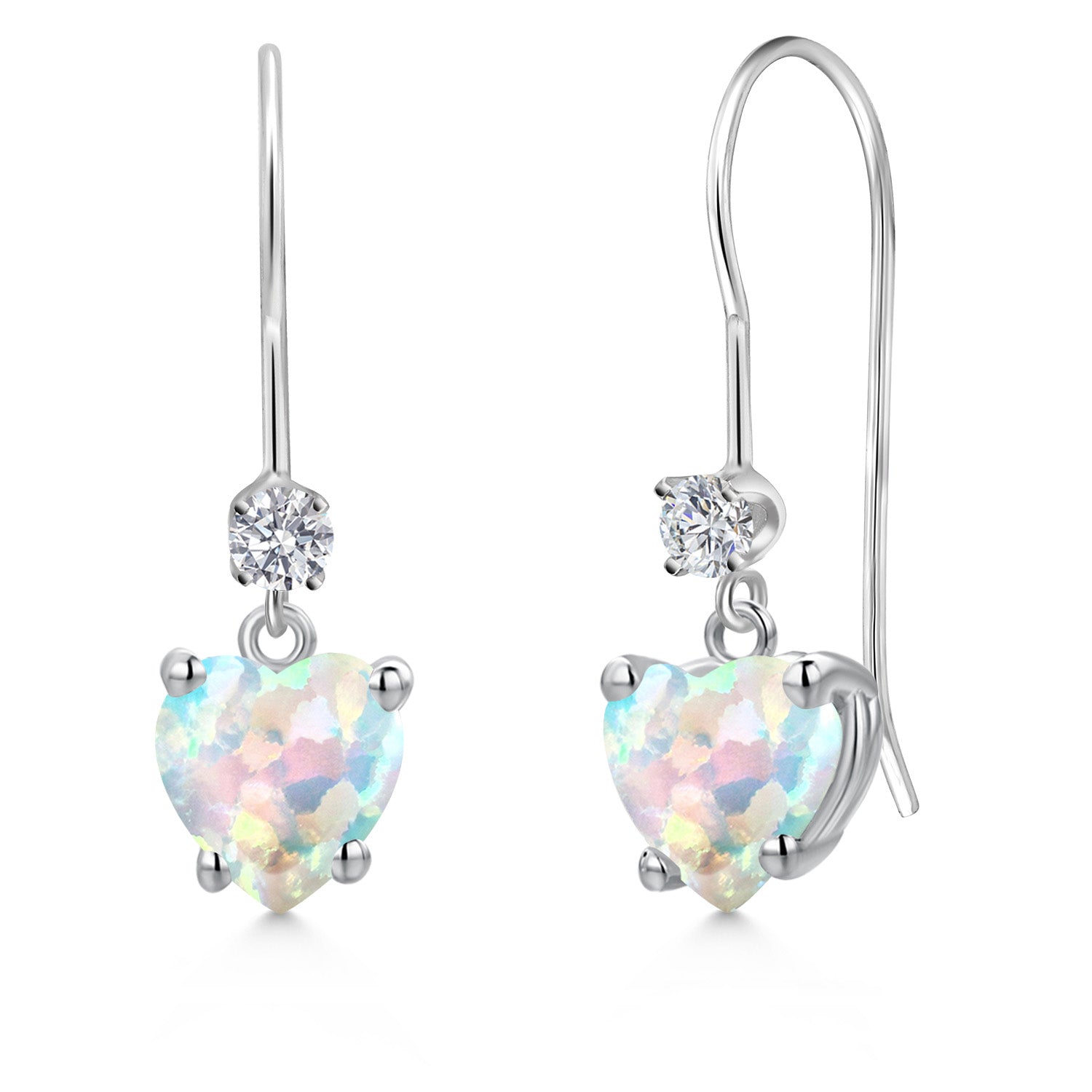 White Simulated Opal - October_Earrings in 14K White Gold