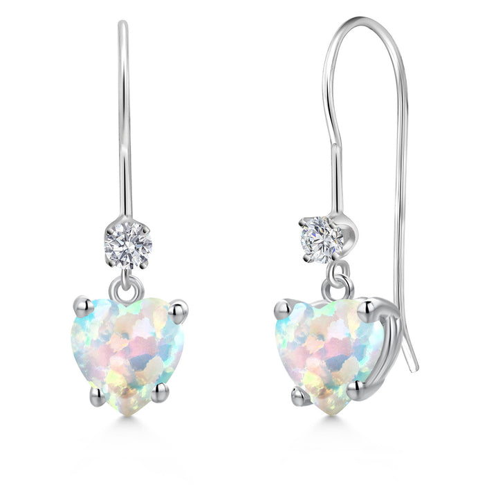White Simulated Opal - October_Earrings in 14K White Gold