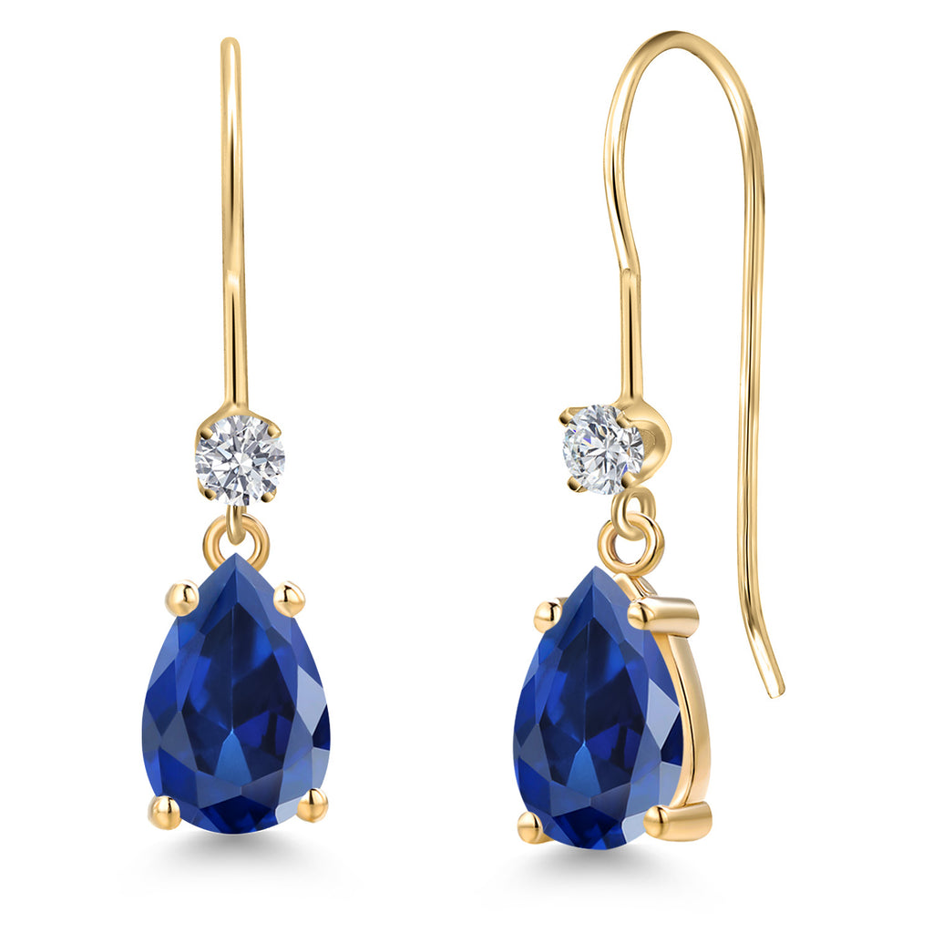 Blue Created Sapphire - September_Earrings in 14K Yellow Gold