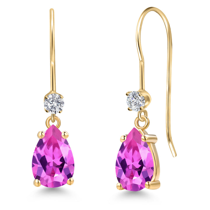 Pink Created Sapphire - September_Earrings in 14K Yellow Gold