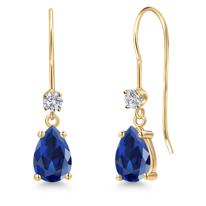 Blue Created Sapphire - September_Earrings in 14K Yellow Gold