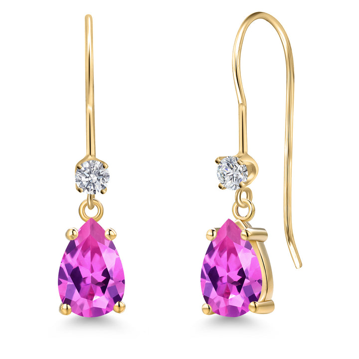 Pink Created Sapphire - September_Earrings in 14K Yellow Gold