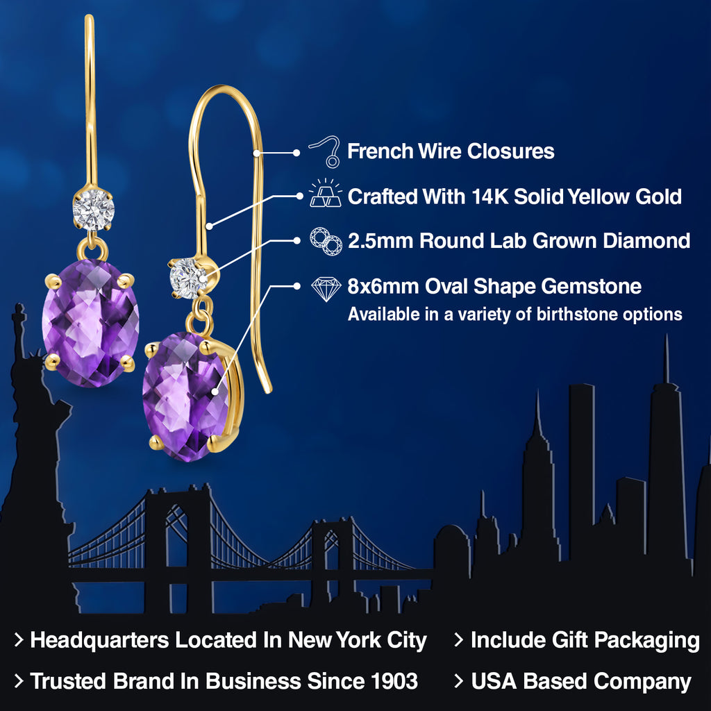 Purple and E - F_Earrings in 14K Yellow Gold