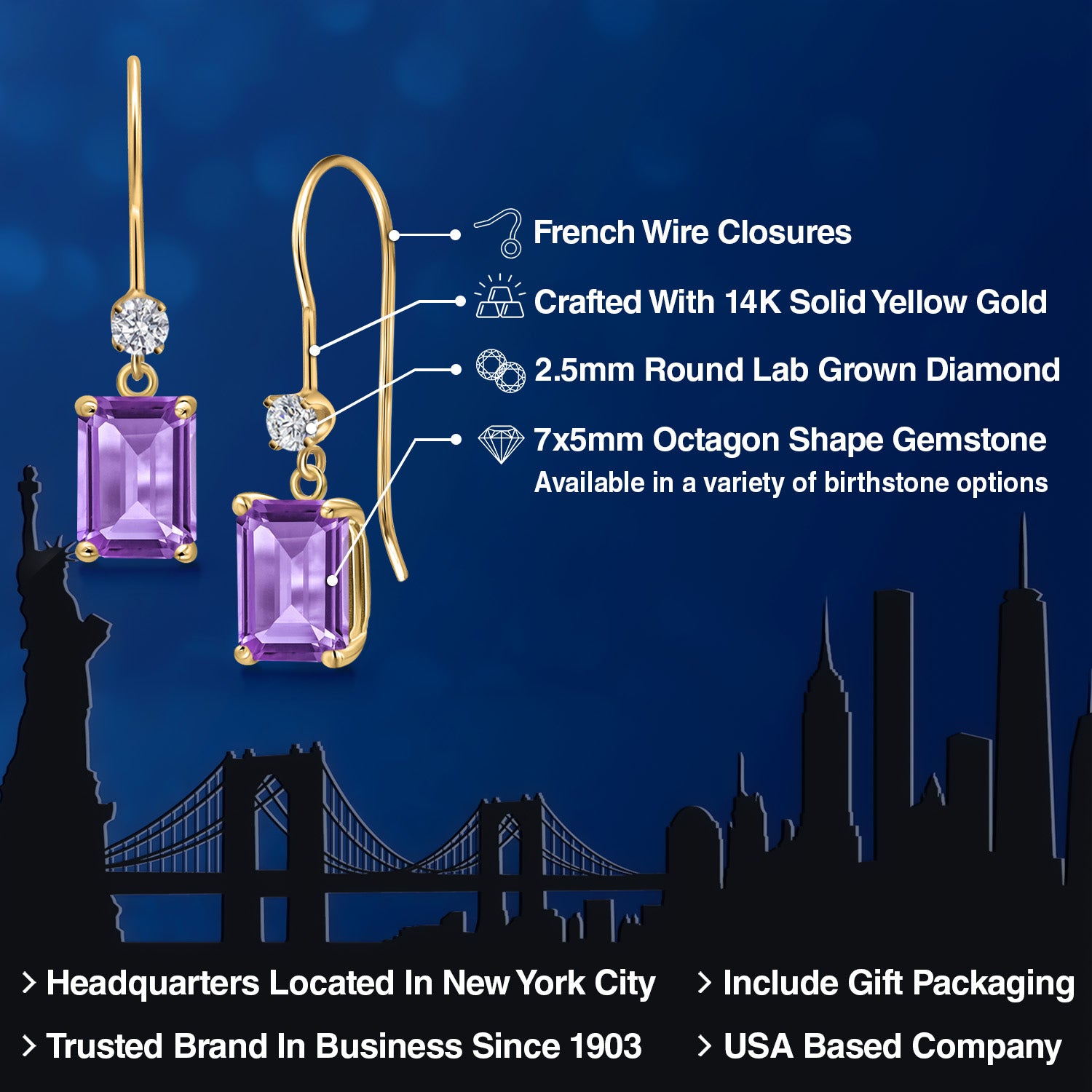 Amethyst - February_Earrings in 14K Yellow Gold