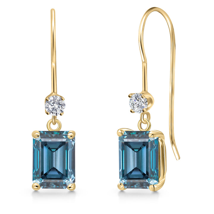 Persian Blue Moissanite - April_Earrings in 14K Yellow Gold