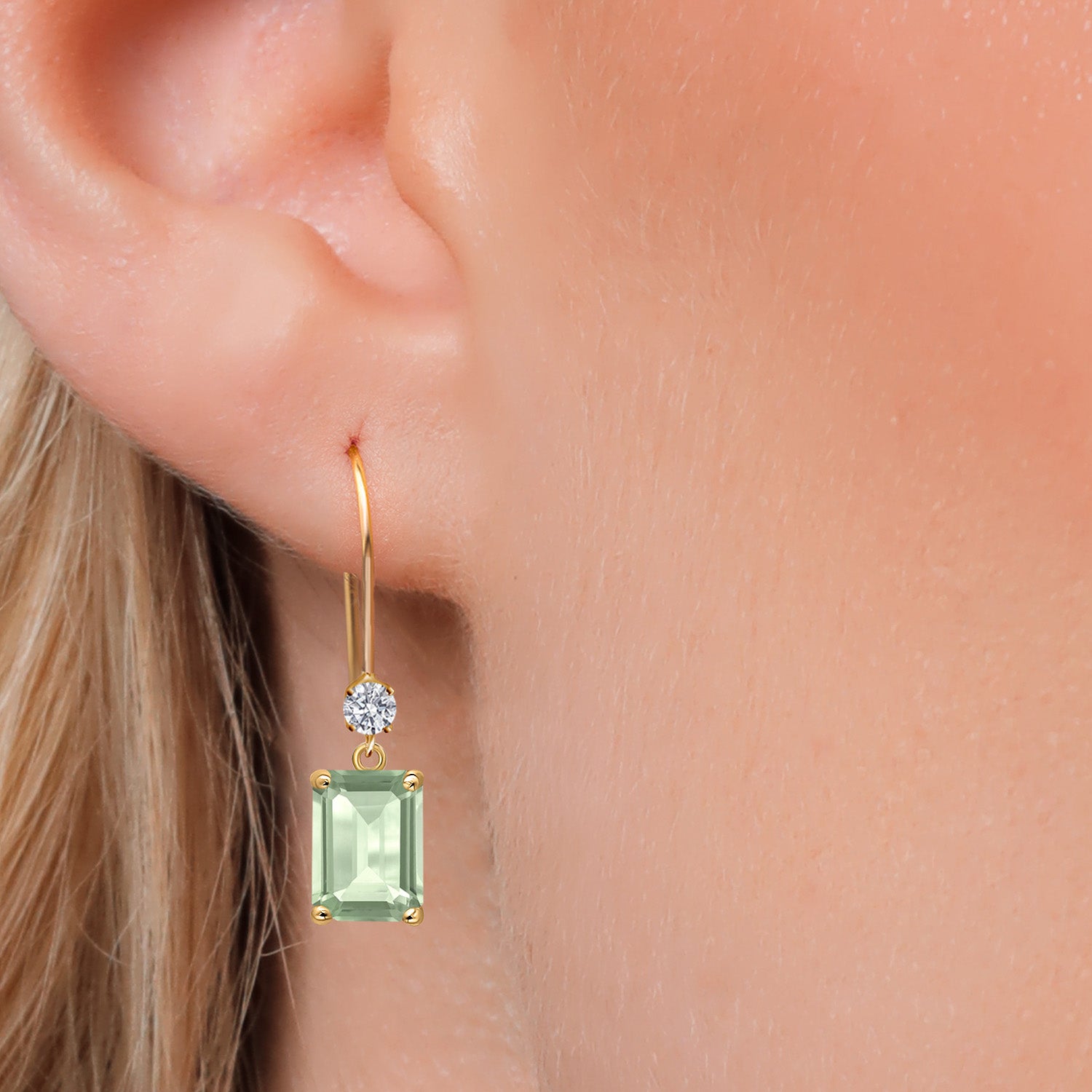 Prasiolite_Earrings in 14K Yellow Gold