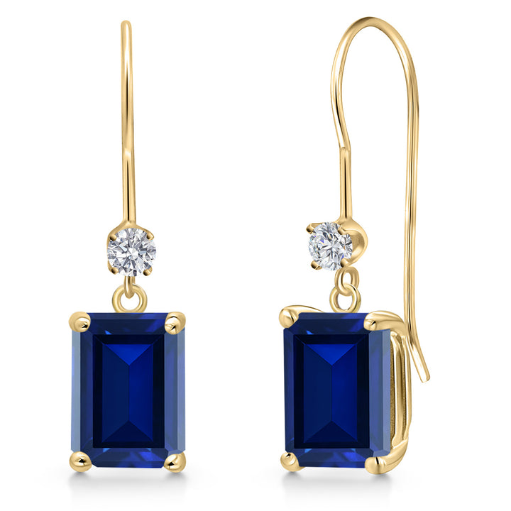 Blue Created Sapphire - September_Earrings in 14K Yellow Gold