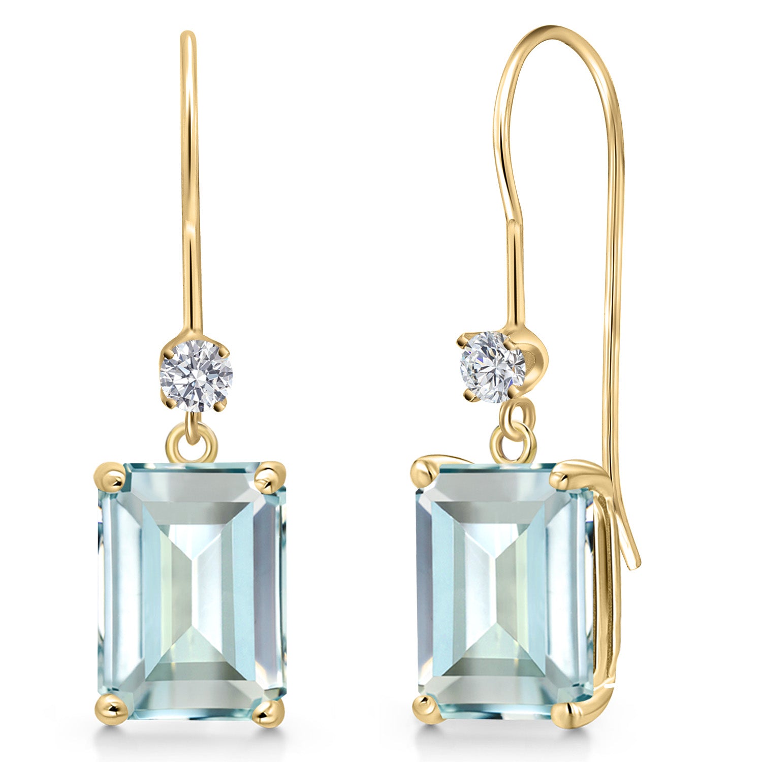 Created Aquamarine - March_Earrings in 14K Yellow Gold