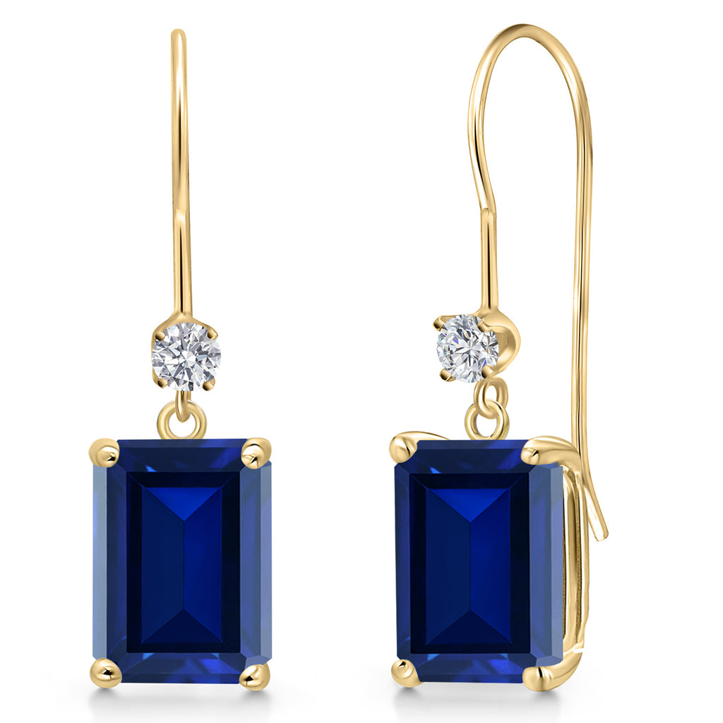 Blue Created Sapphire - September_Earrings in 14K Yellow Gold