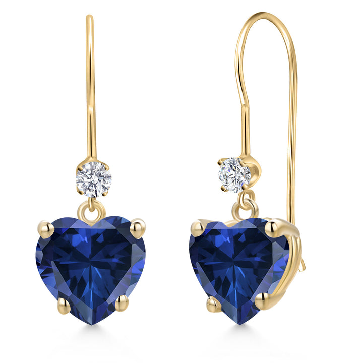 Blue Created Sapphire - September_Earrings in 14K Yellow Gold