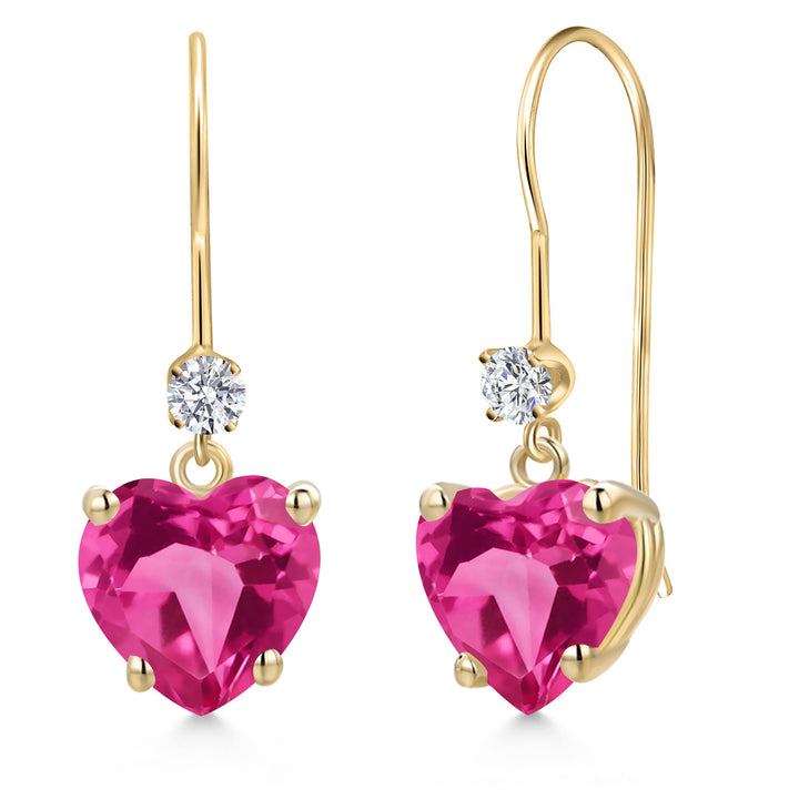 Pink Created Sapphire - September_Earrings in 14K Yellow Gold