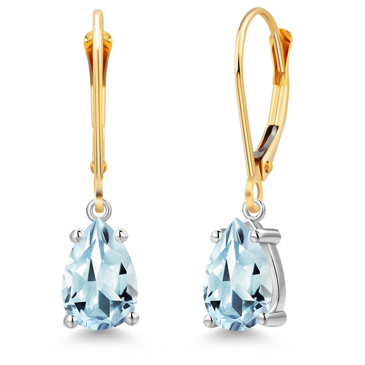 Aquamarine - March_Earrings in 14K Two Tone Gold