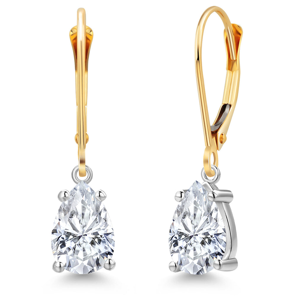 White Moissanite - April_Earrings in 14K Two Tone Gold