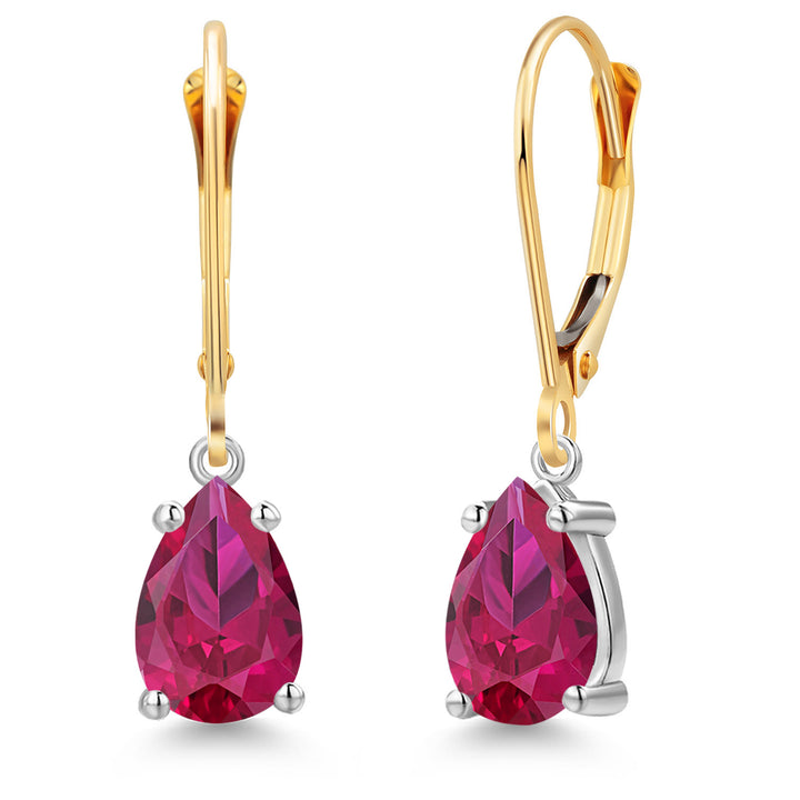 Created Ruby - July_Earrings in 14K Two Tone Gold
