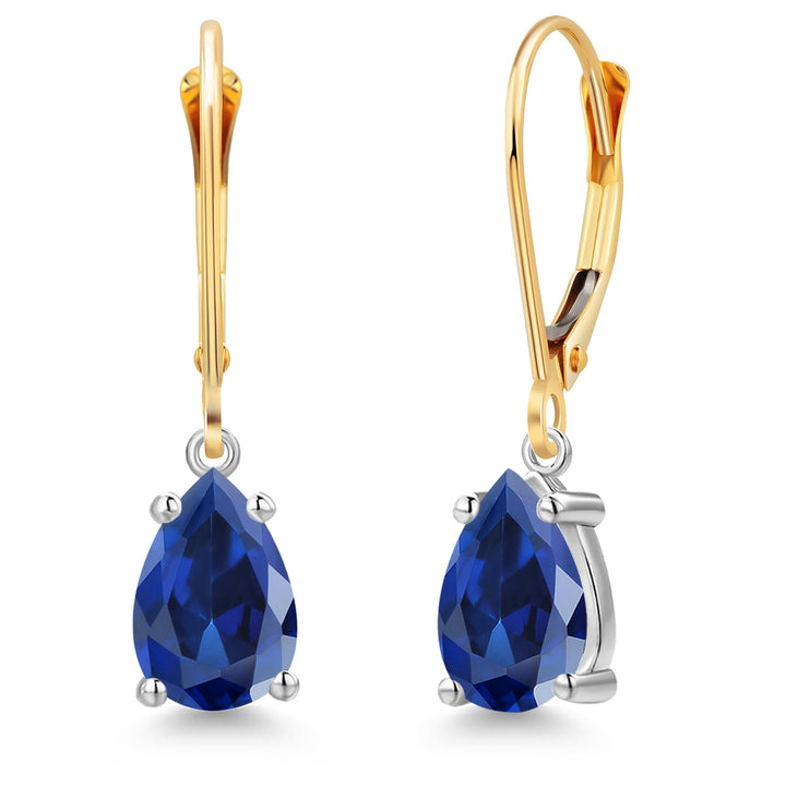 Blue Created Sapphire - September_Earrings in 14K Two Tone Gold