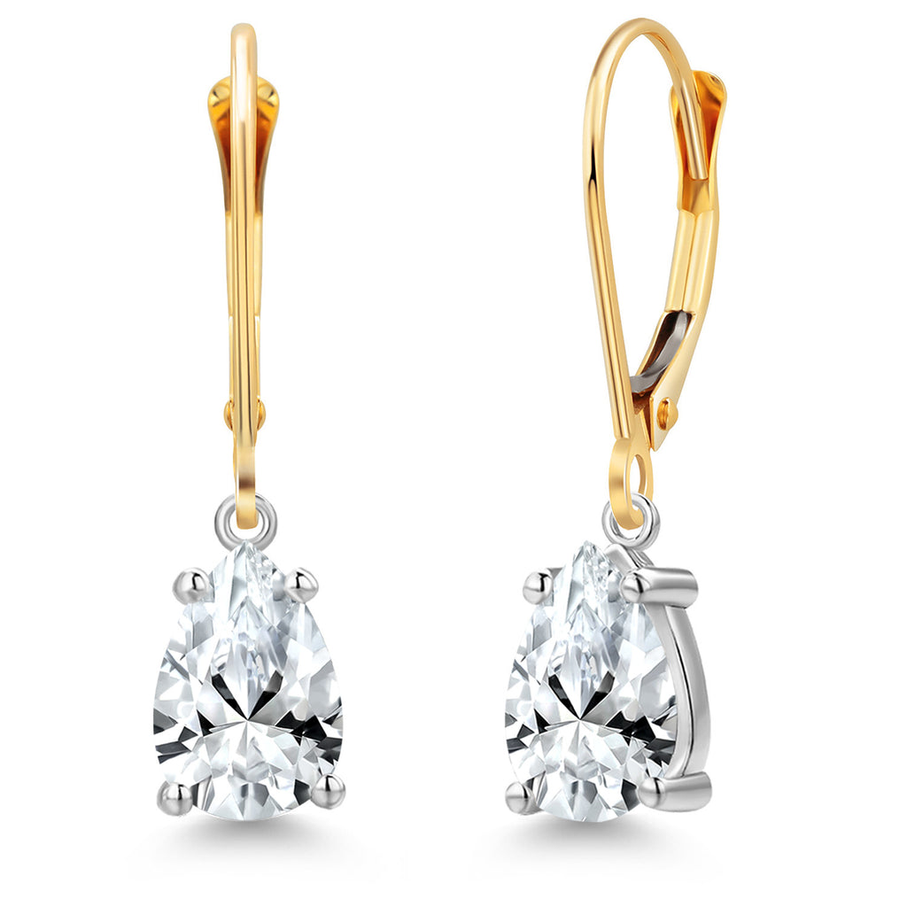 White Created Sapphire - September_Earrings in 14K Two Tone Gold