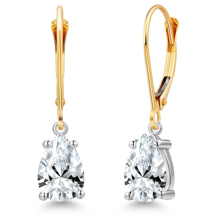 White Created Sapphire - September_Earrings in 14K Two Tone Gold