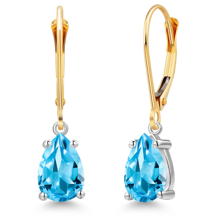 Swiss Blue Topaz - November_Earrings in 14K Two Tone Gold
