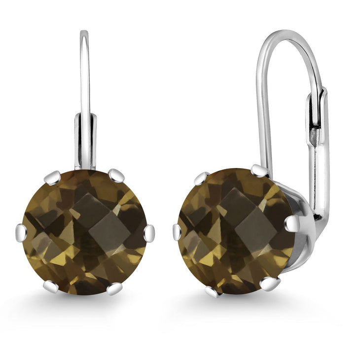 Smoky Quartz-Checkerboard_Earrings in 925 Sterling Silver