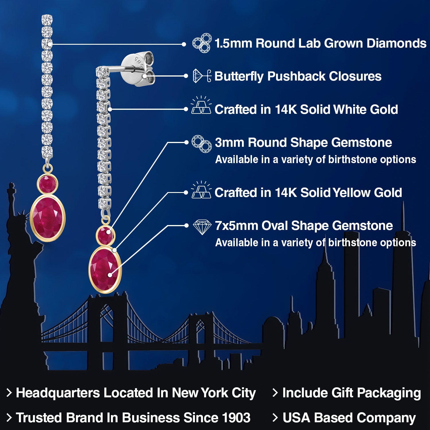 Earrings in 14K Two Tone Gold
