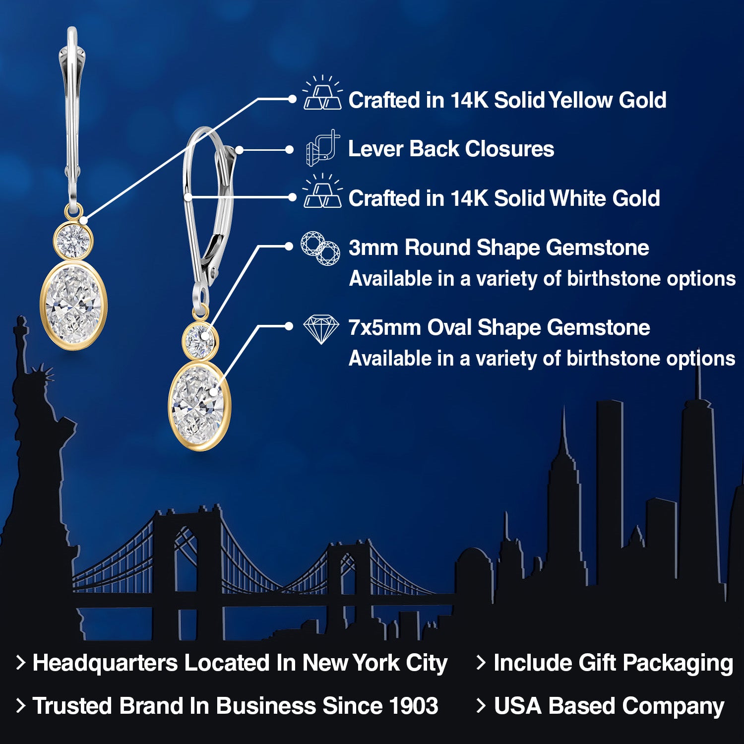Earrings in 14K Two Tone Gold