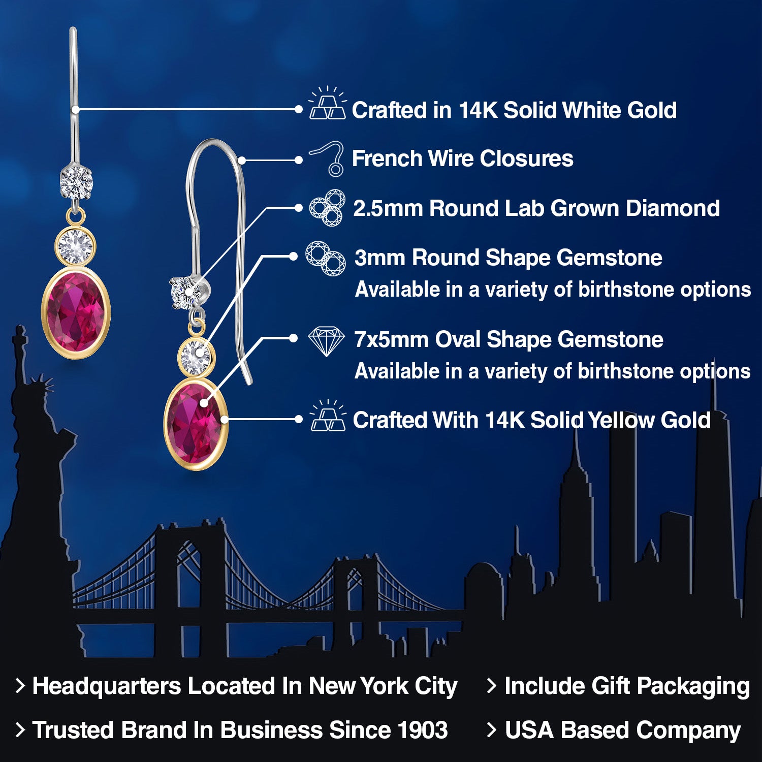 Earrings in 14K Two Tone Gold