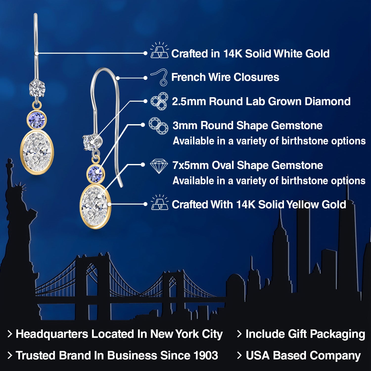Earrings in 14K Two Tone Gold