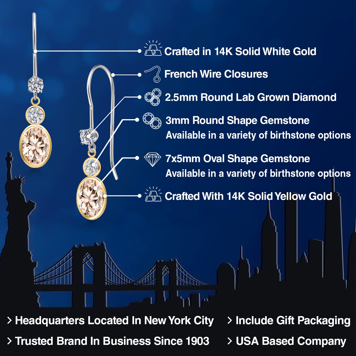 Earrings in 14K Two Tone Gold