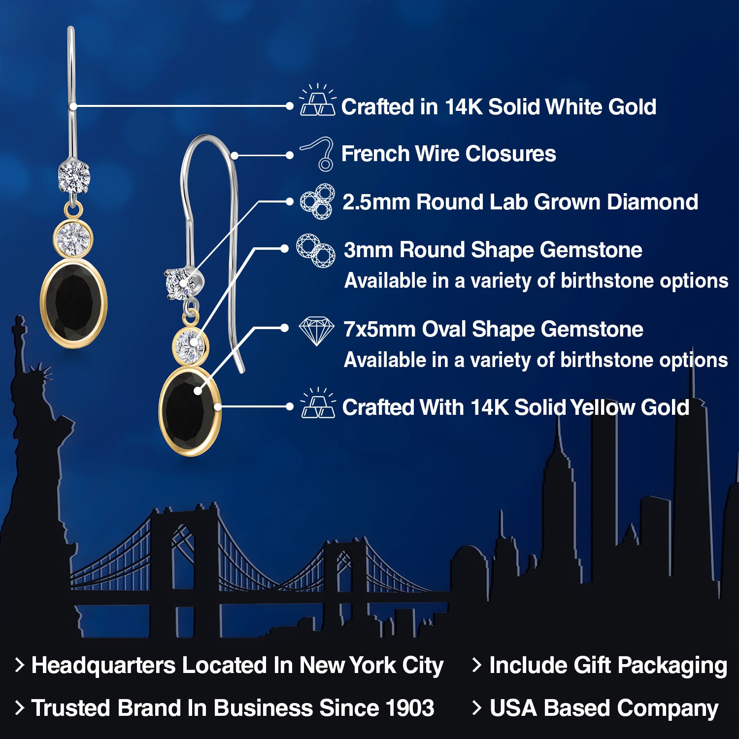 Earrings in 14K Two Tone Gold