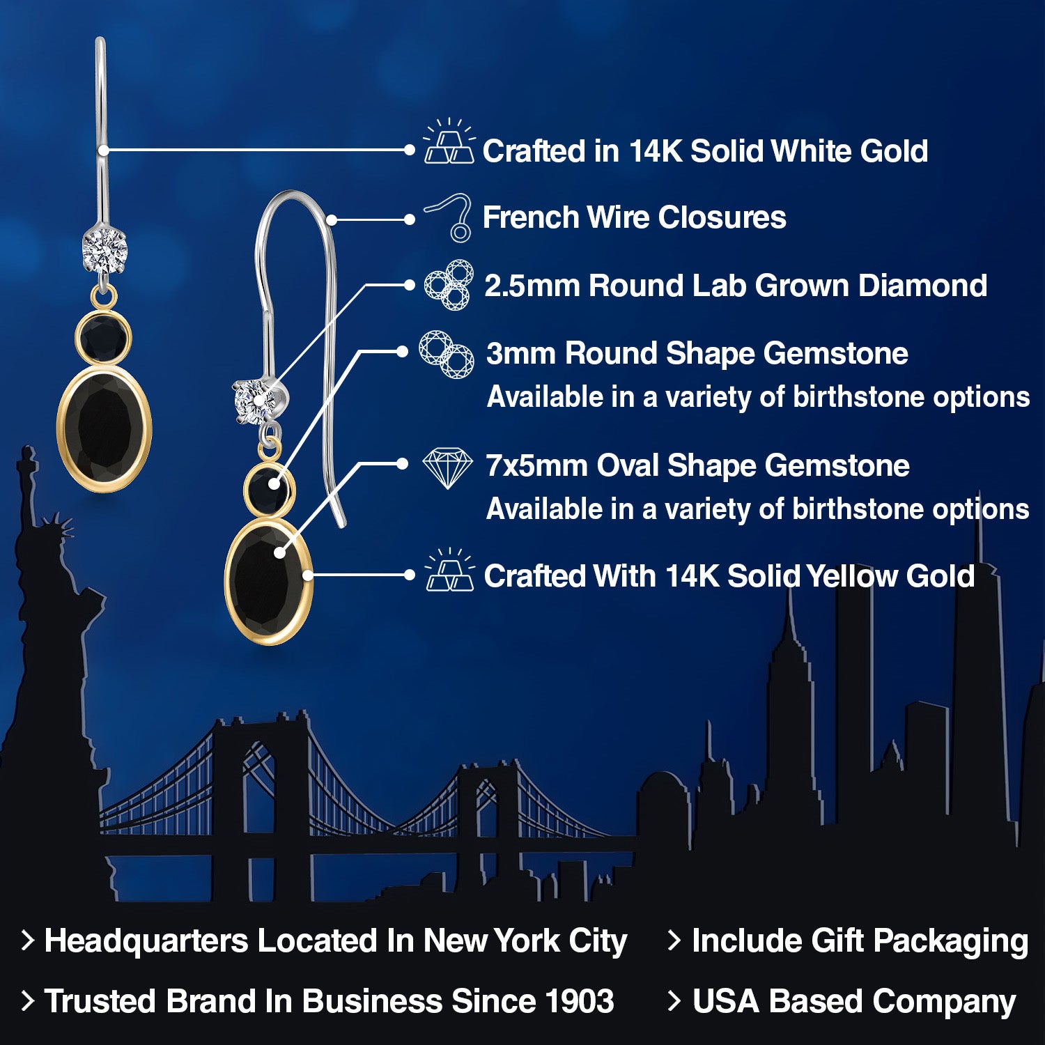 Earrings in 14K Two Tone Gold
