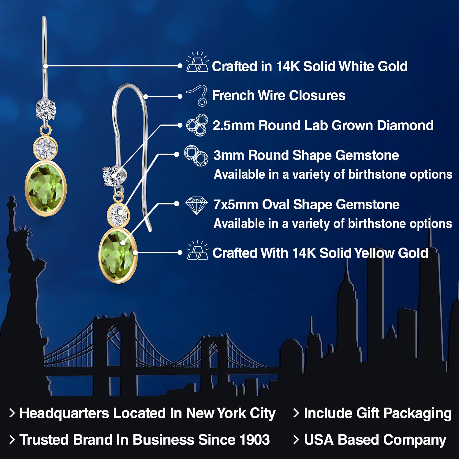 Earrings in 14K Two Tone Gold