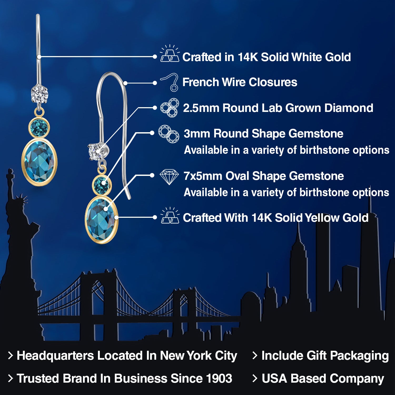 Earrings in 14K Two Tone Gold