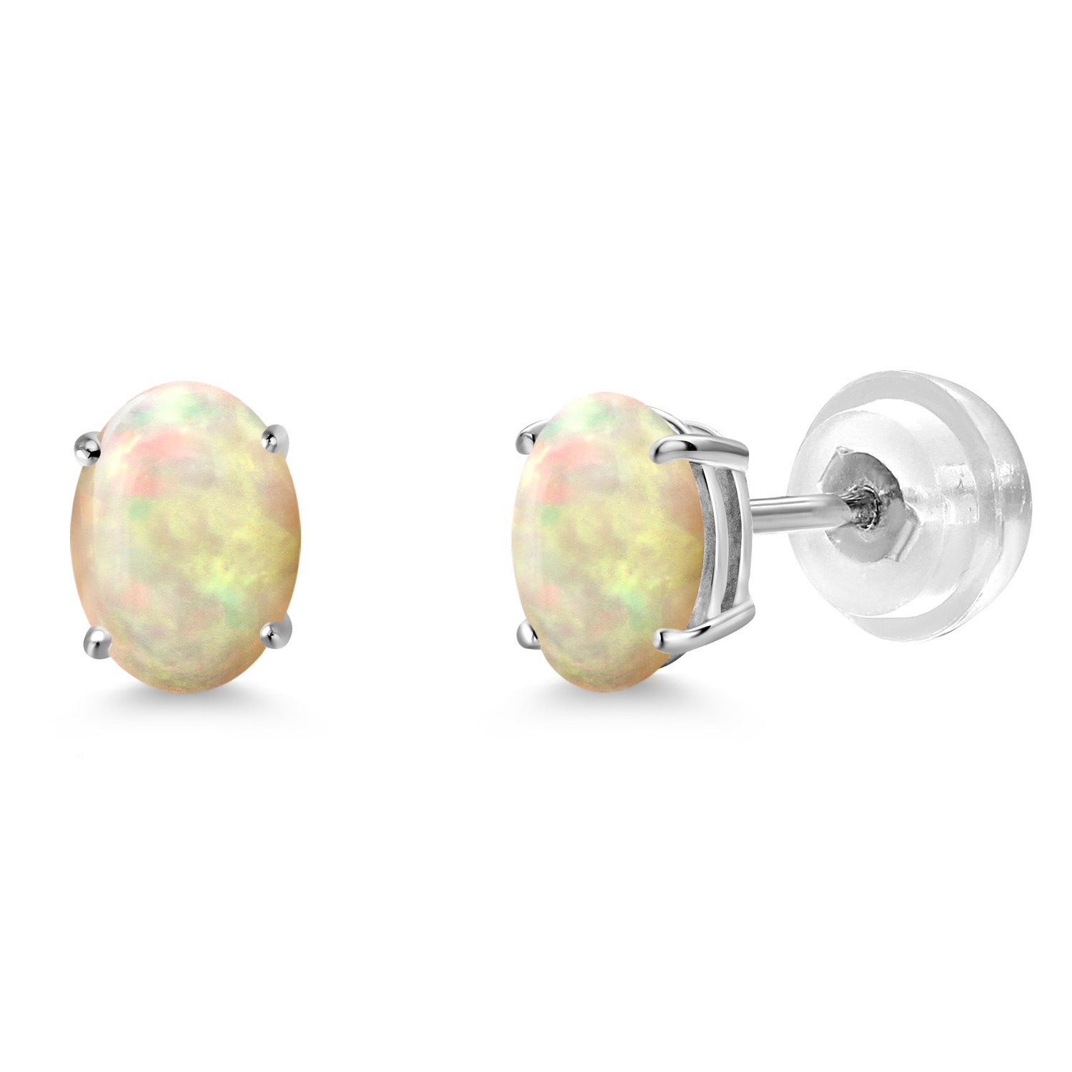 Ethiopian Opal-Cabochon - October_Earrings in 14K White Gold