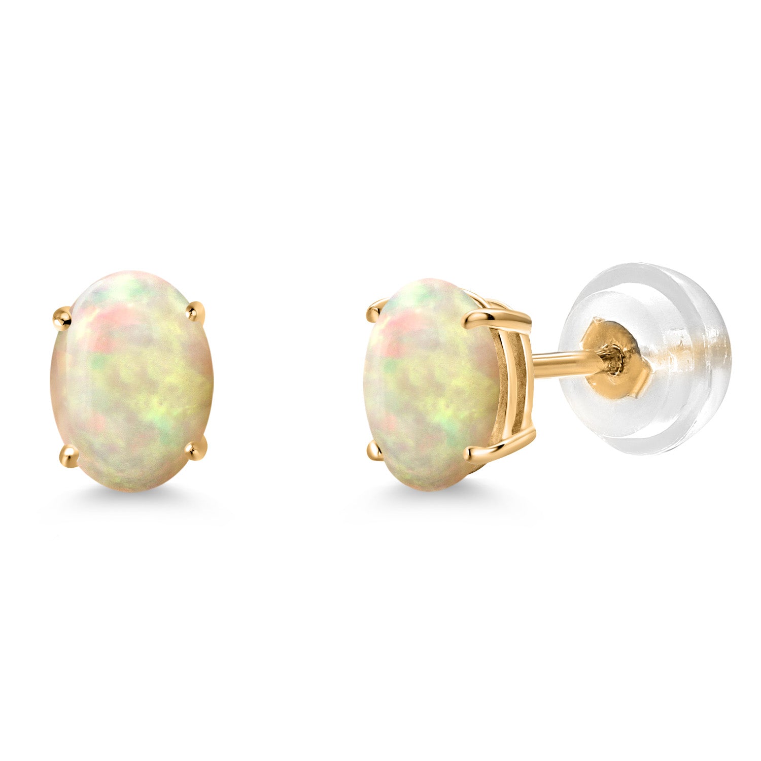 Ethiopian Opal-Cabochon - October_Earrings in 14K Yellow Gold