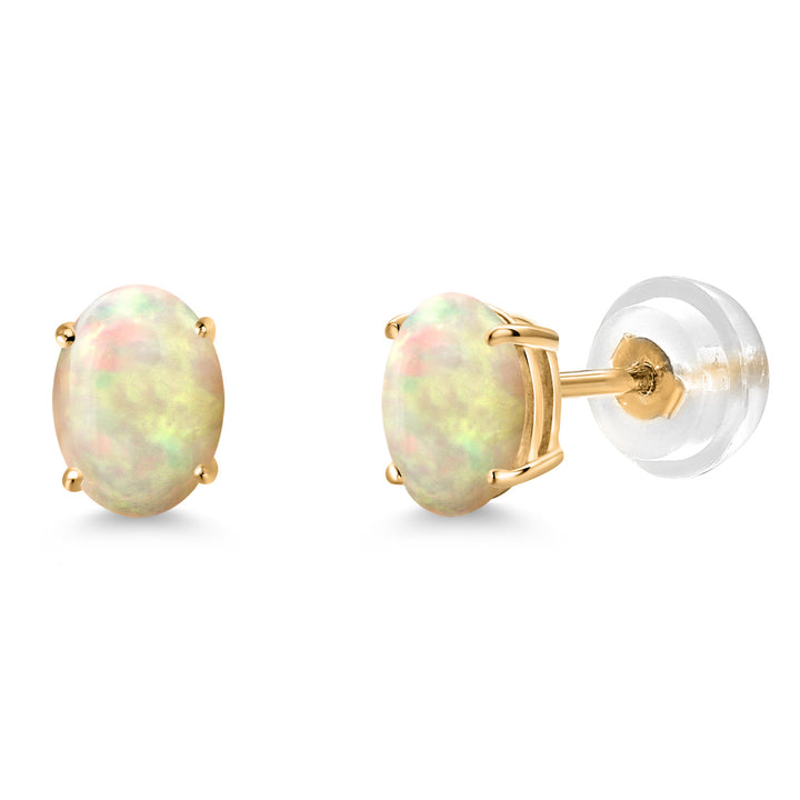 Ethiopian Opal-Cabochon - October_Earrings in 14K Yellow Gold