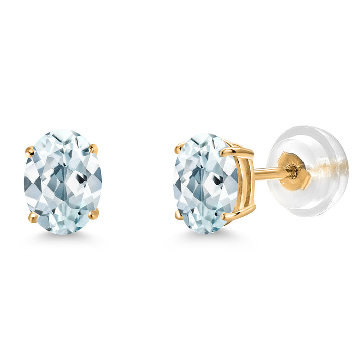 Aquamarine - March_Earrings in 14K Yellow Gold