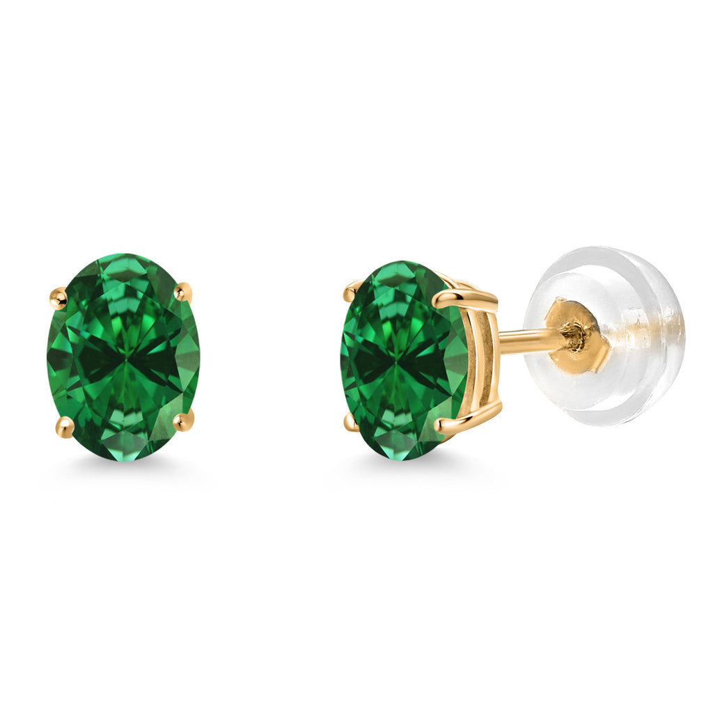 Created Emerald - May_Earrings in 14K Yellow Gold