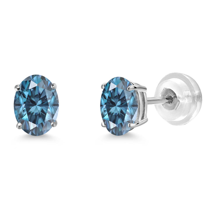 Persian Blue Moissanite - April_Earrings in 14K White Gold