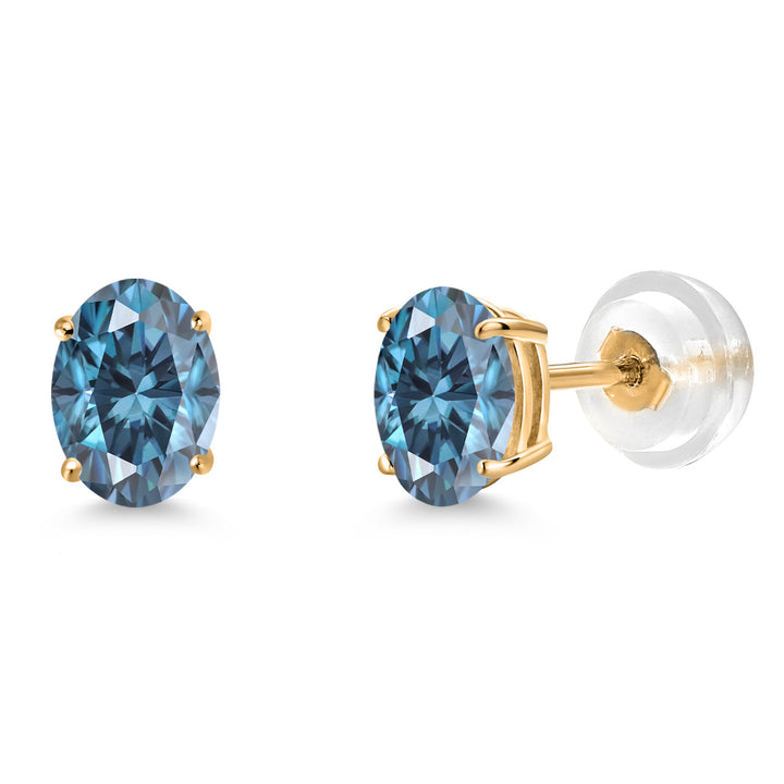 Persian Blue Moissanite - April_Earrings in 14K Yellow Gold