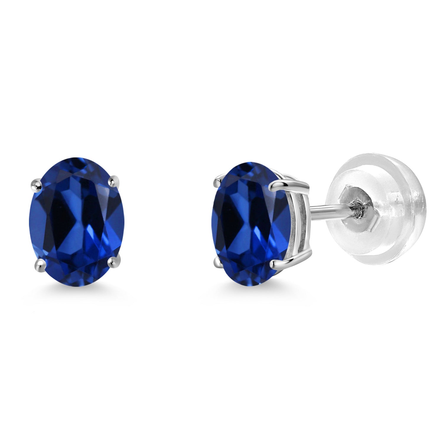 Blue Created Sapphire - September_Earrings in 14K White Gold
