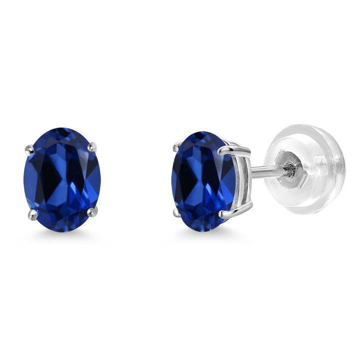 Blue Created Sapphire - September_Earrings in 14K White Gold