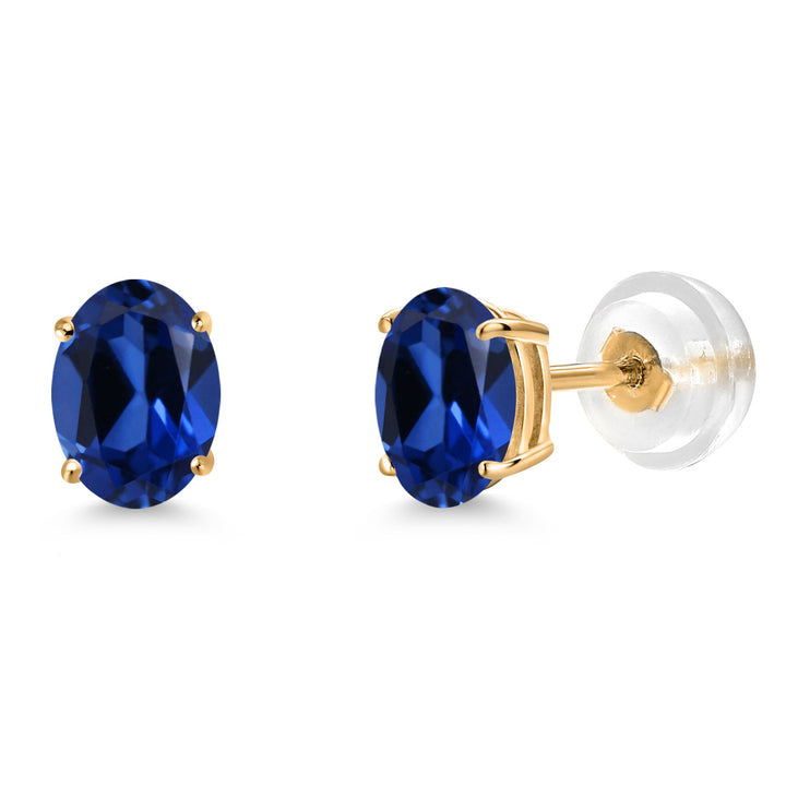 Blue Created Sapphire - September_Earrings in 14K Yellow Gold