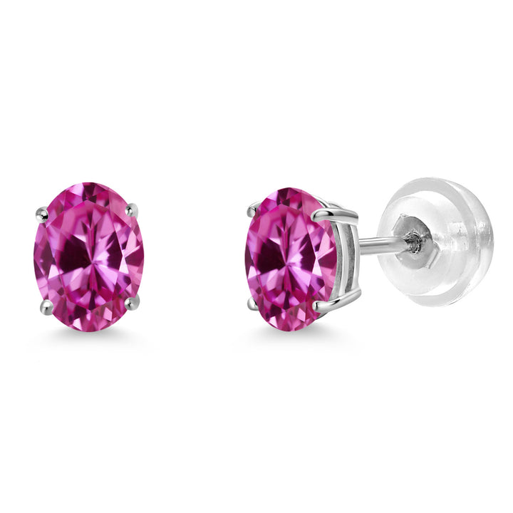 Pink Created Sapphire - September_Earrings in 14K White Gold