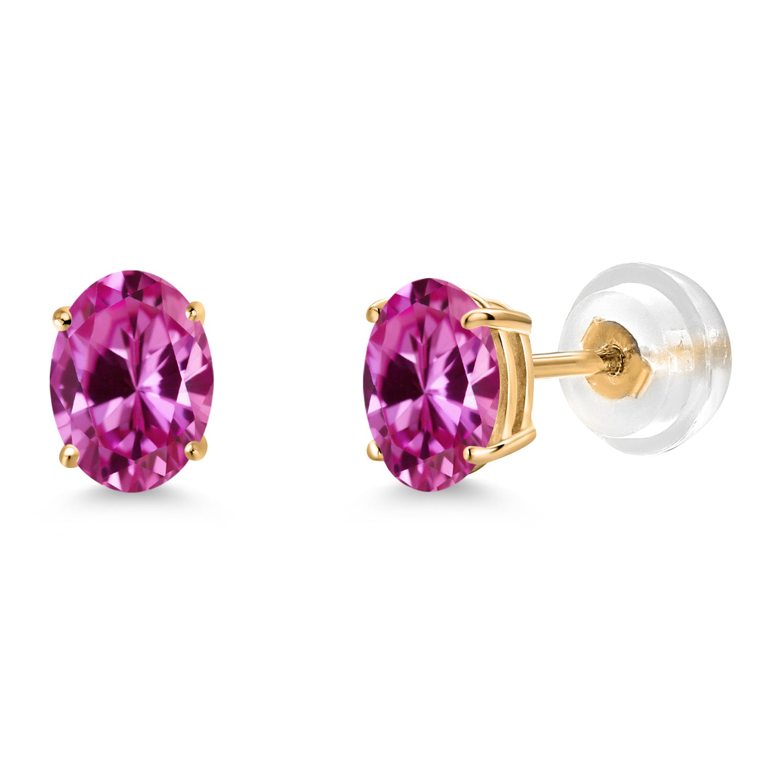Pink Created Sapphire - September_Earrings in 14K Yellow Gold