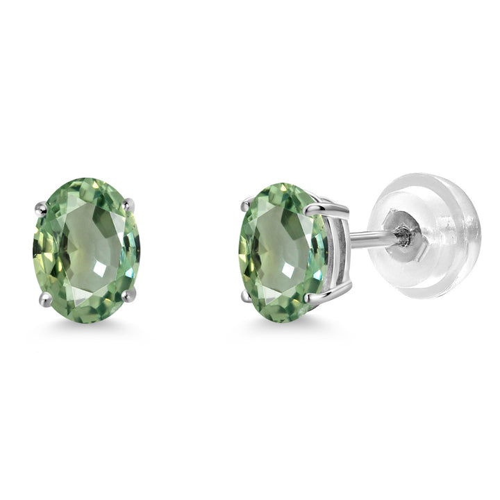 Green Sapphire - September_Earrings in 14K White Gold