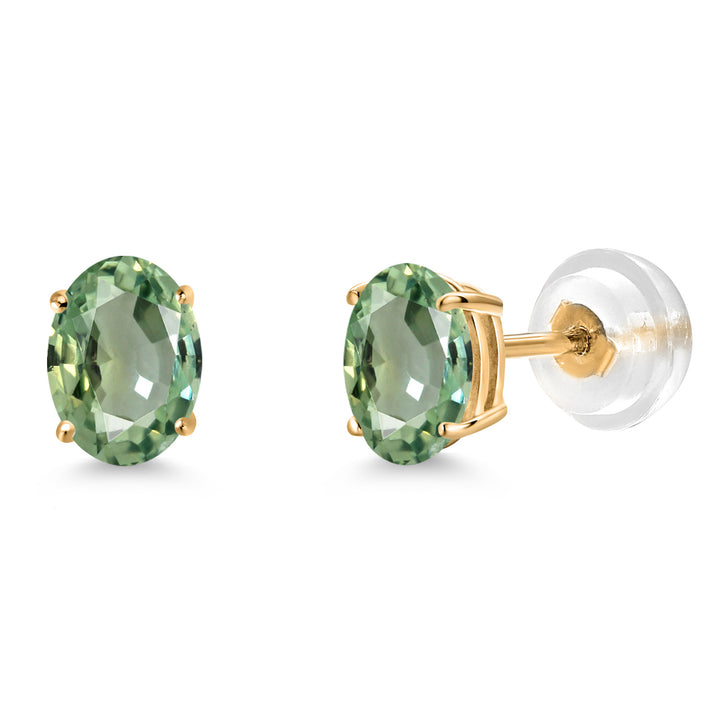 Green Sapphire - September_Earrings in 14K Yellow Gold