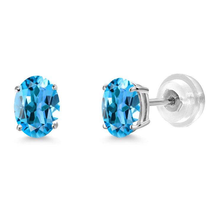 Swiss Blue Topaz - November_Earrings in 14K White Gold